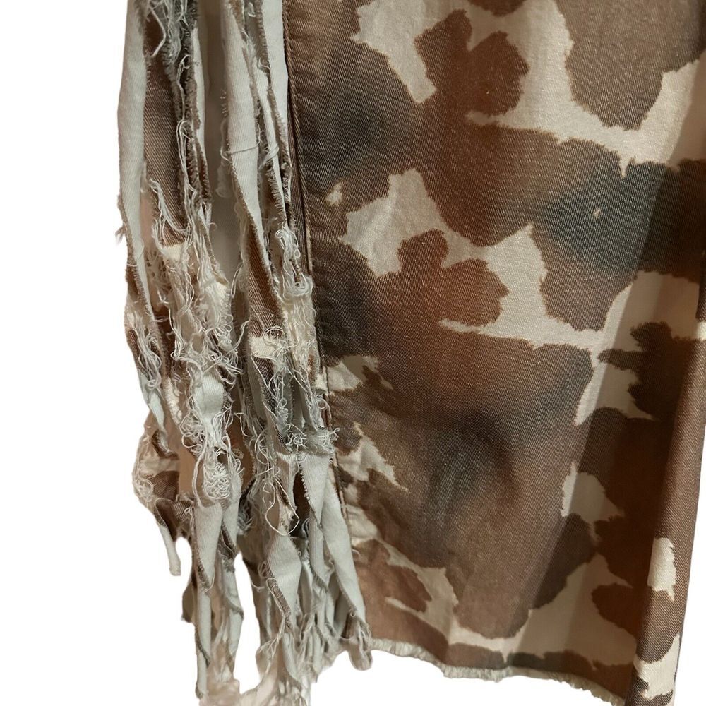 L&B Lucky & Blessed  Brown & White Distressed Flare Jeans with Fringe Cow PRINT - Picture 4 of 9